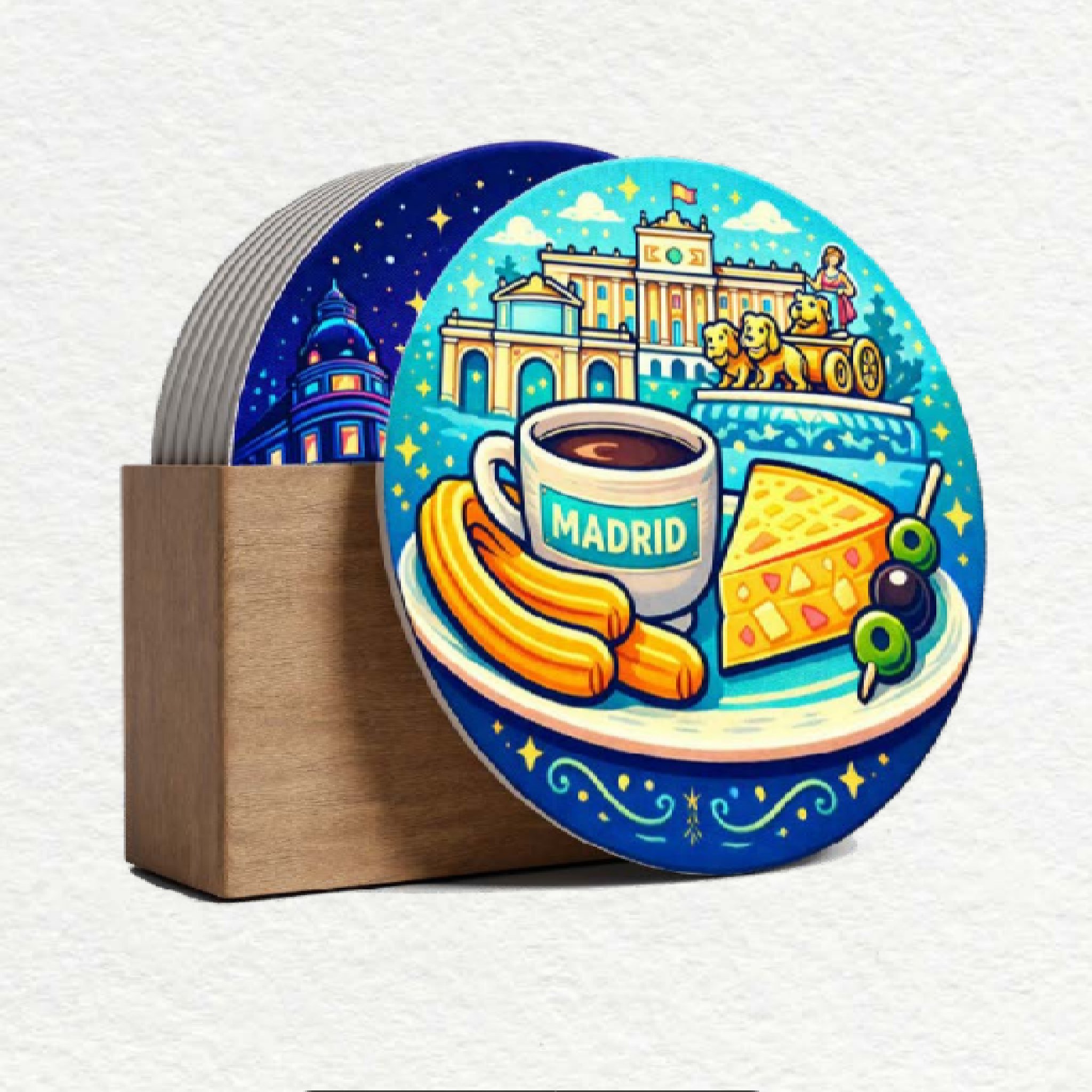 Portugal Coaster Set with Wooden Holder