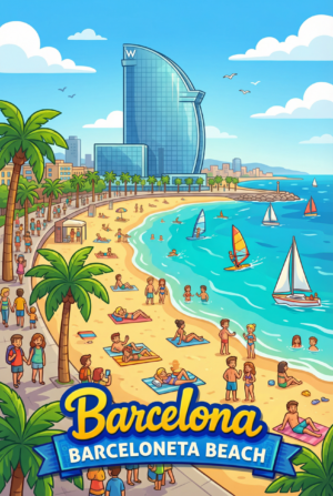 Barcelona Barceloneta Beach Panorama Board