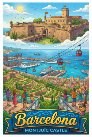 Barcelona Montjuïc Castle & Port Panorama Board