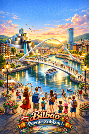 Bilbao Puente Zubizuri — Calatrava White Bridge Board