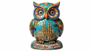 Barcelona Gaudí Owl Trencadís Fridge Magnet