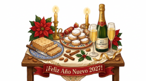Spanish Turrón & Poinsettia New Year Fridge Magnet 2027